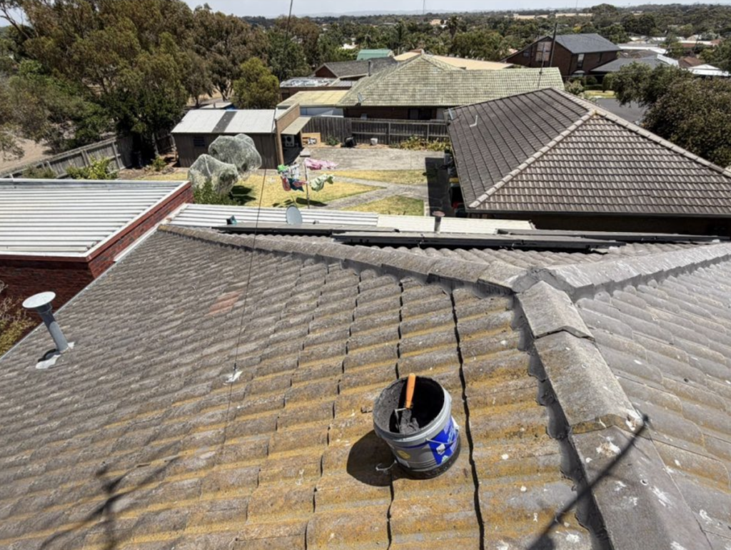 Ridge cap repointing work example 1B by Barnes Family Roof Plumbing